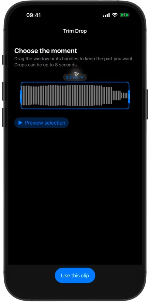 Drop Soundboard waveform trimming interface